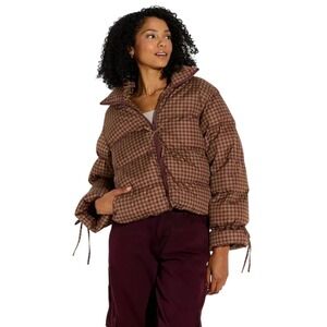 Wild Fable Women's Burgundy Gingham Check Puffer Jacket Size Medium